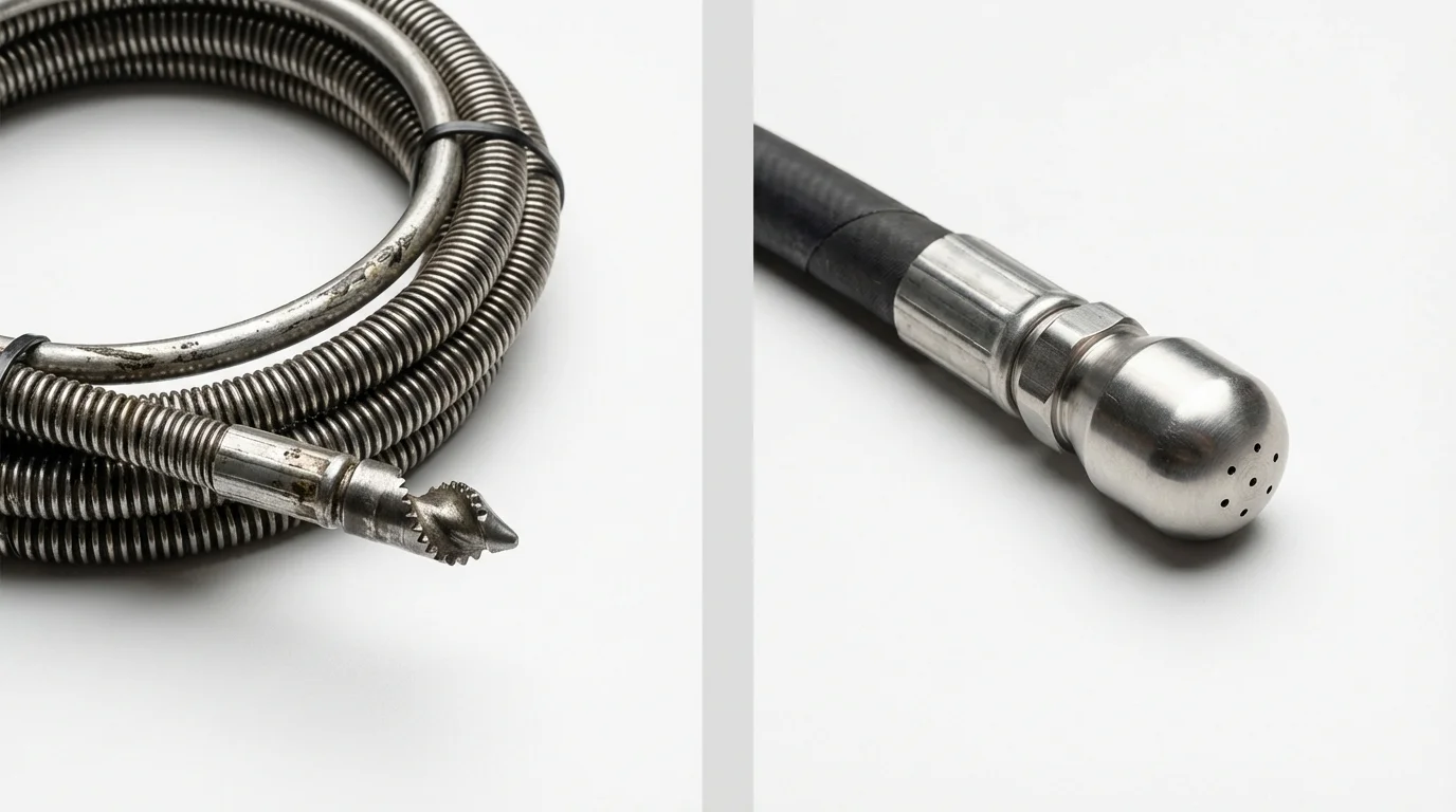 Drain snake cable and hydro jetting nozzle used for drain cleaning in Newland, NC