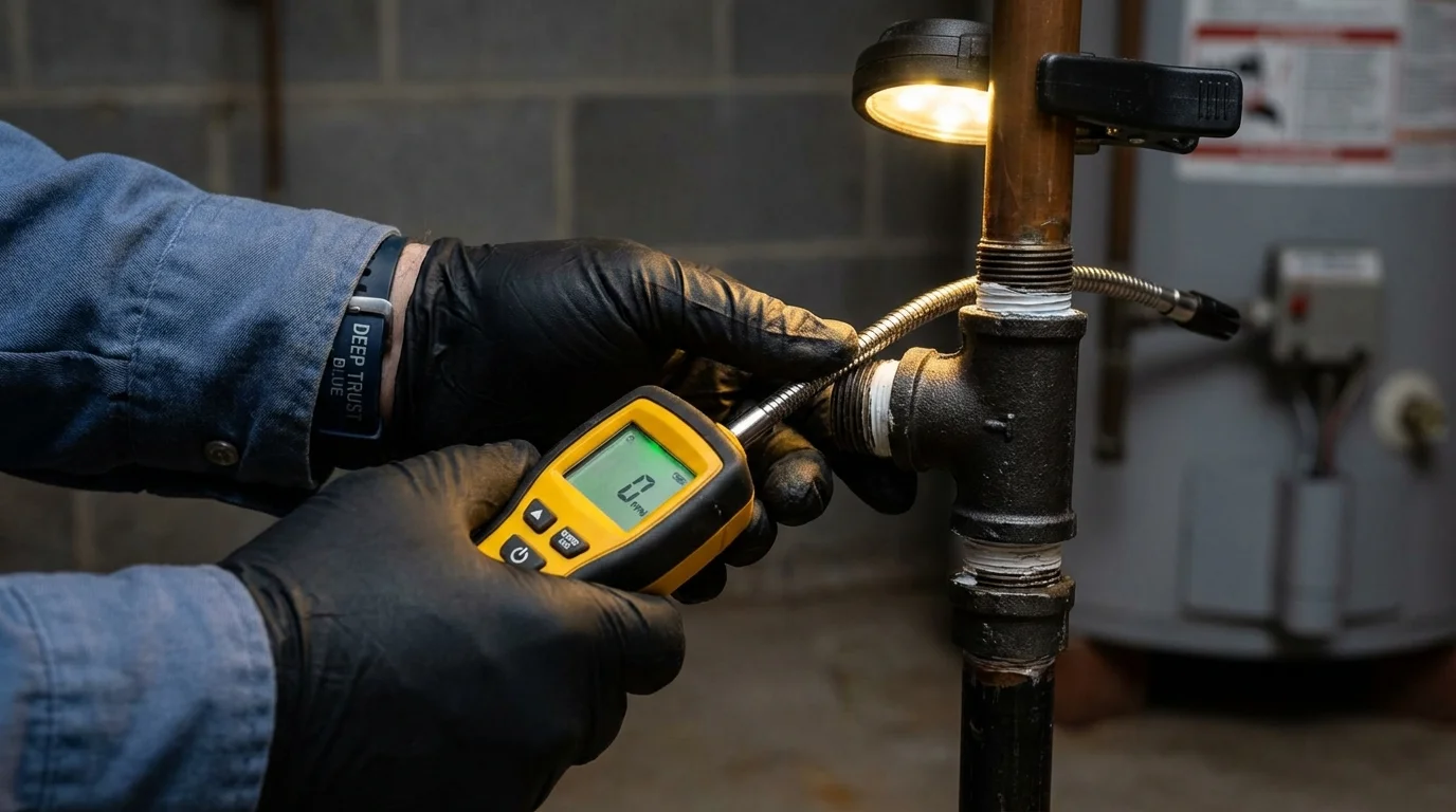 Gas leak detection with electronic sniffer by Johns Plumbing LLC in Newland